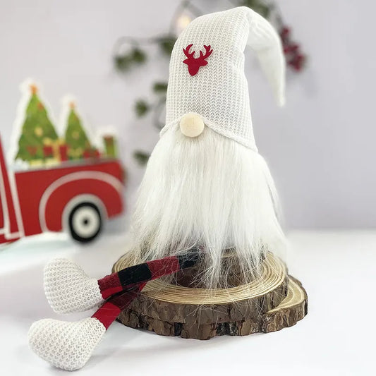 2-Pack Christmas Gnome Decorations - Red & White Long Leg Faceless Santa Elf Plush Ornaments