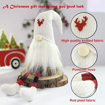2-Pack Christmas Gnome Decorations - Red & White Long Leg Faceless Santa Elf Plush Ornaments - Image 4