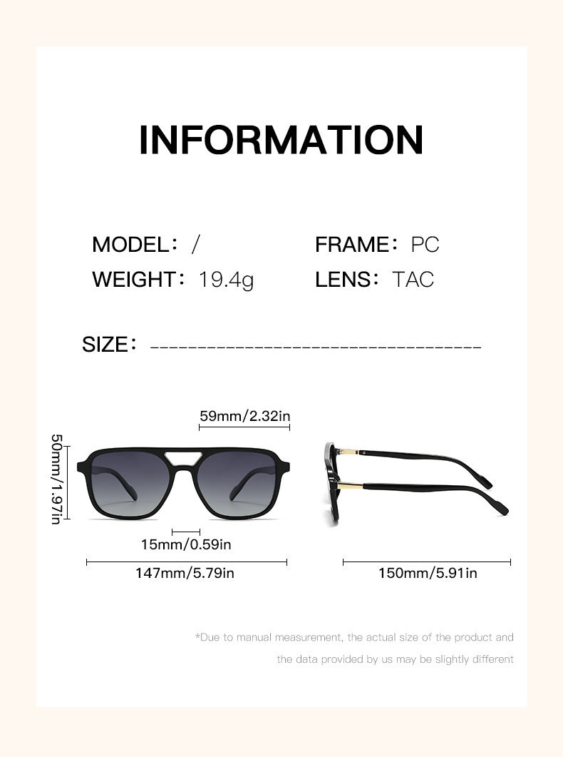 Black Frame with Translucent Pink Retro Double Bridge Square Frame Polarized Sunglasses - Driving Sun Protection Eyewear - Image 2