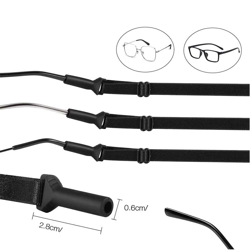 10-Pack Adjustable Sport Eyewear Retainer Straps - Black Anti-Slip Glasses Cord 210mm (Stretches to 320mm) - Image 2
