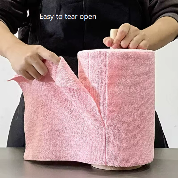 Pink 4-Roll Pack, 80 Sheets Reusable Tear-Off Microfiber Cleaning Cloths - Non-Stick Oil & Absorbent Kitchen Wipes - Image 3