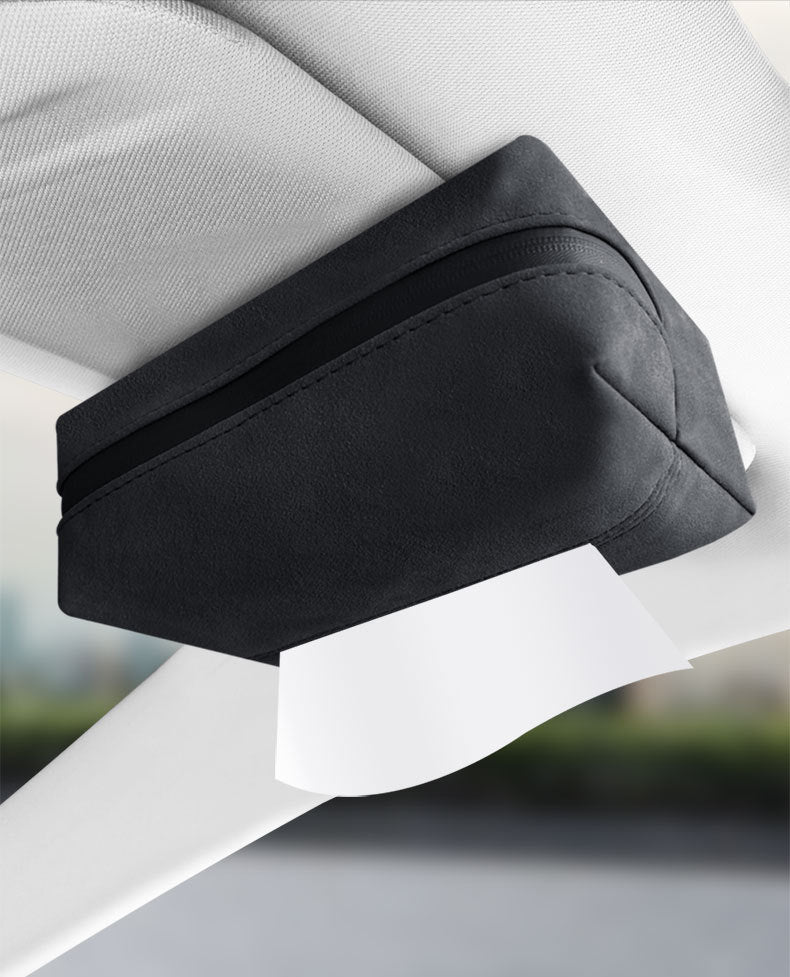 Red 2-Pack  Luxury Faux Suede Car Tissue Box - Visor Clip & Strap for Armrest or Seat Back - Image 3