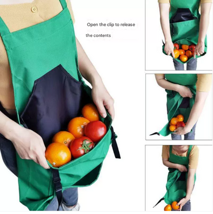 BLue Heavy-Duty Garden Harvesting Apron - Waterproof Fruit Picking Bag with Large Pouch - Image 3