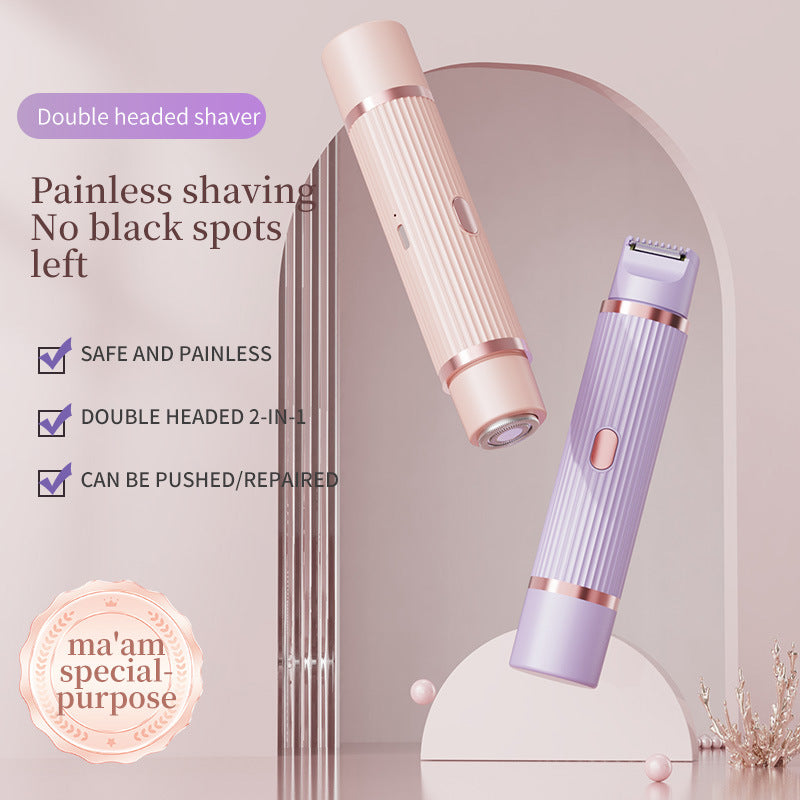 Purple Rechargeable 2-in-1 Electric Shaver for Women - Dual-Head Bikini Trimmer & Body Hair Remover - Image 2