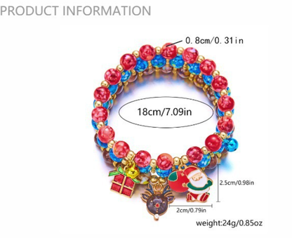 (12-Pack) Festive Christmas Beaded Charm Bracelet Set- Santa, Snowman & Reindeer Jewelry - Image 2