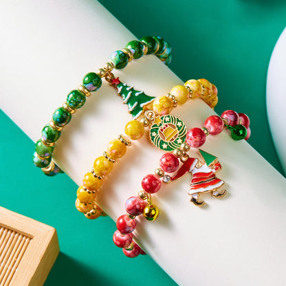 (12-Pack) Festive Christmas Beaded Charm Bracelet Set- Santa, Snowman & Reindeer Jewelry - Image 4