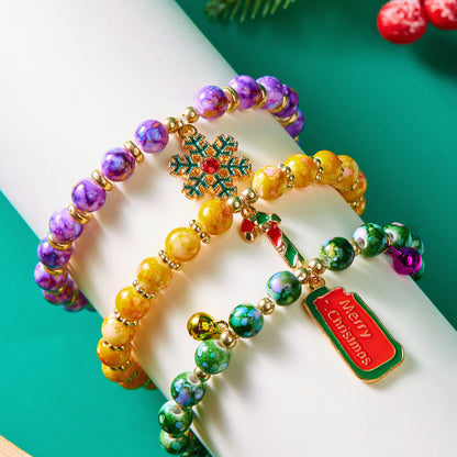 (12-Pack) Festive Christmas Beaded Charm Bracelet Set- Santa, Snowman & Reindeer Jewelry - Image 5