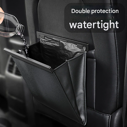 Premium PU Leather Foldable Car Trash Bin - Large Capacity Waterproof Hanging Organizer for Back Seat - Image 2
