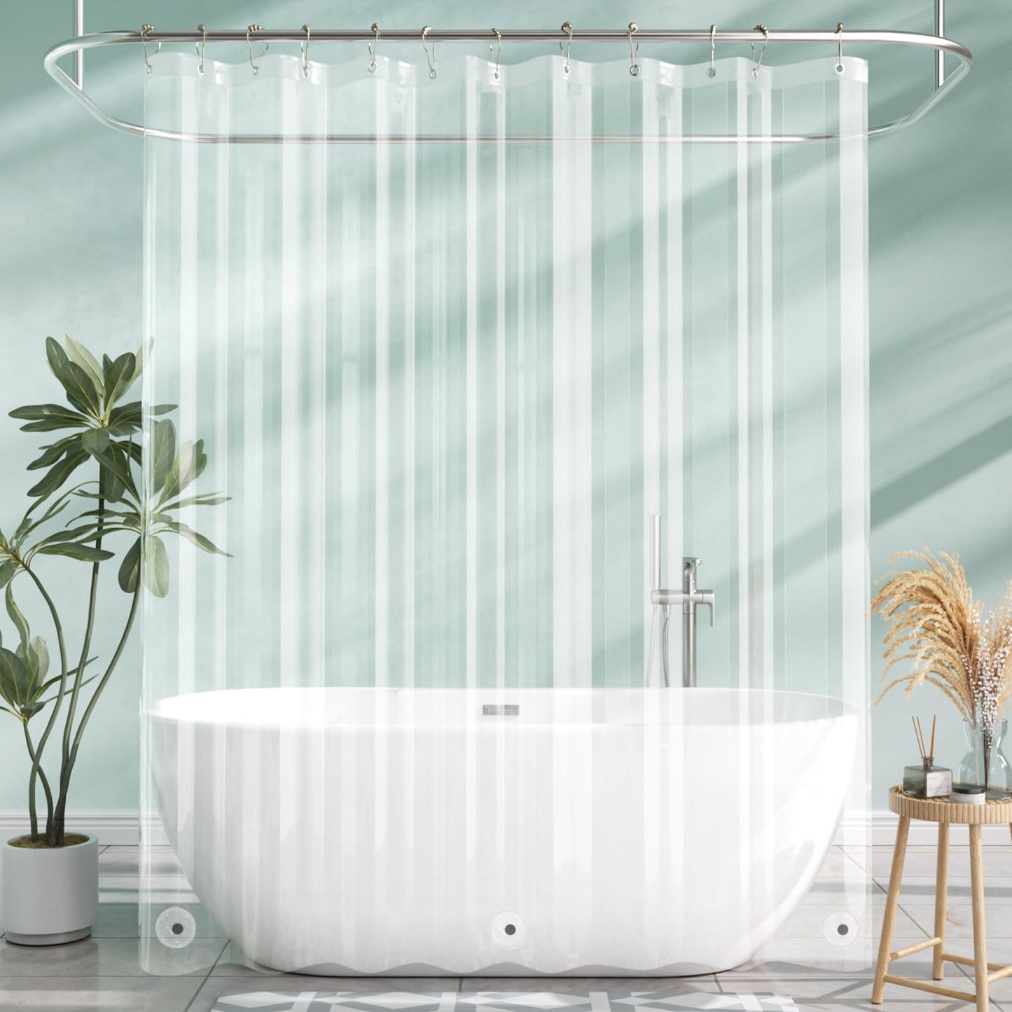 Heavy-Duty Clear PEVA Shower Curtain Liner with 3 Magnets - Waterproof & Easy-Clean Bathroom Liner with Hooks - Image 2