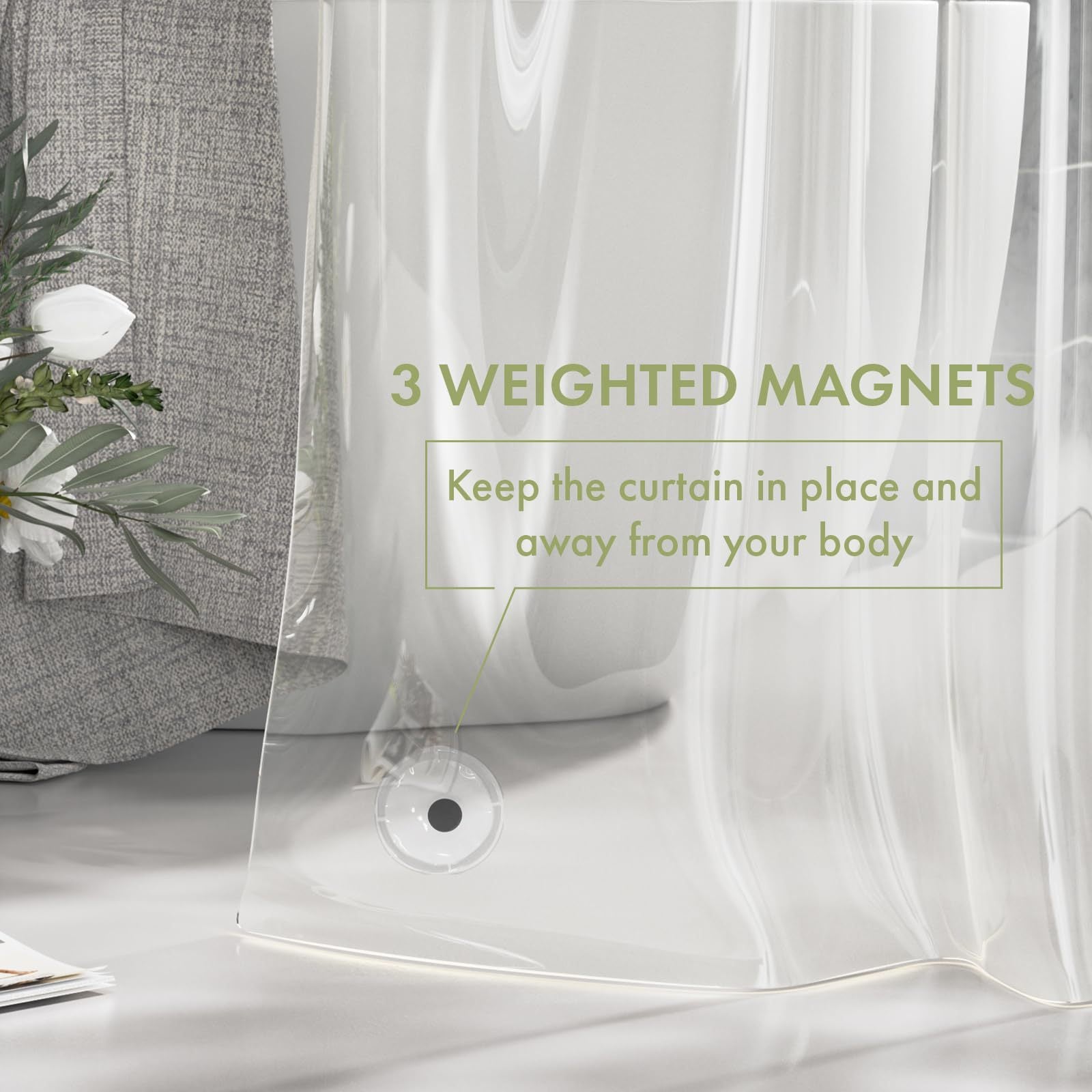 Heavy-Duty Clear PEVA Shower Curtain Liner with 3 Magnets - Waterproof & Easy-Clean Bathroom Liner with Hooks - Image 3