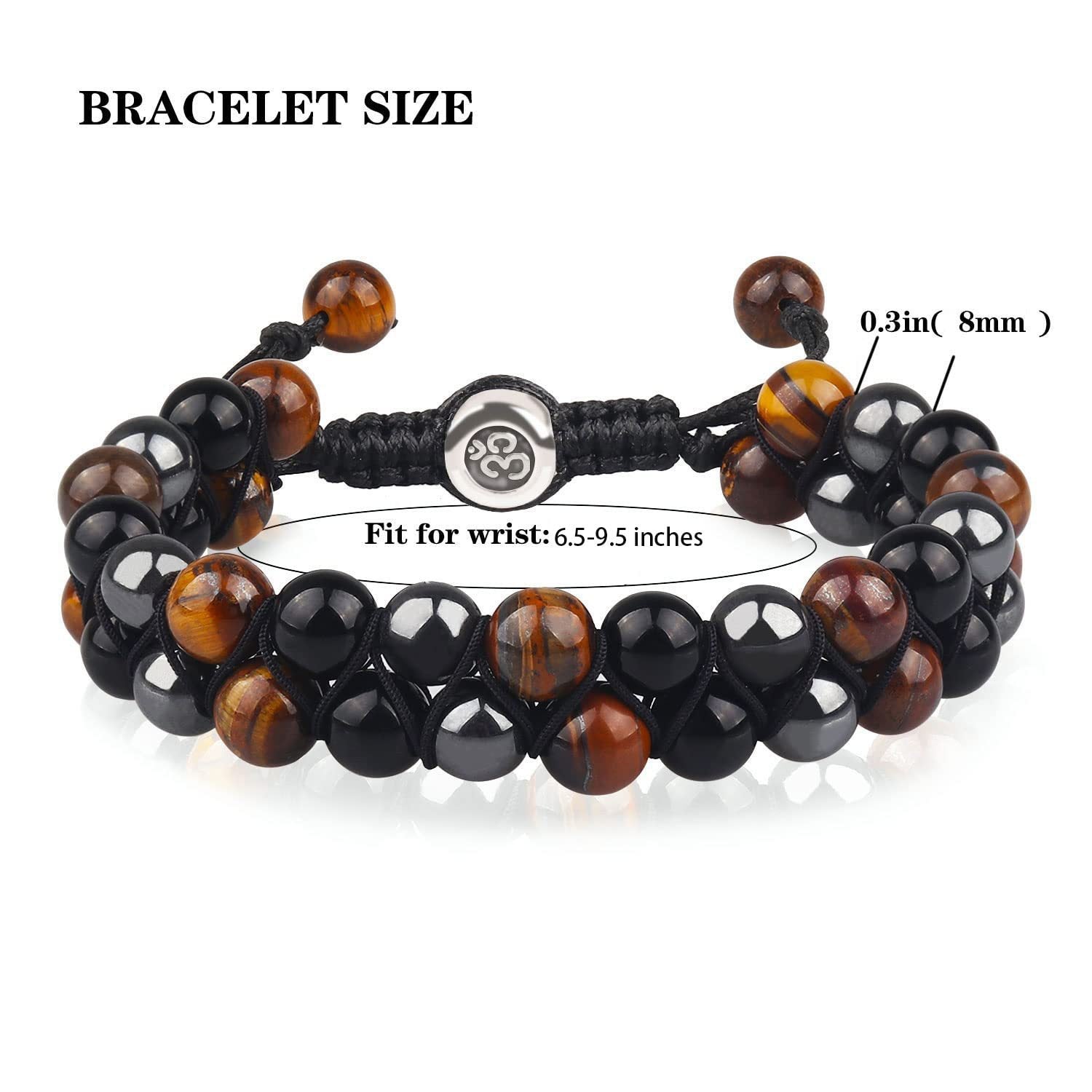 (2-Pack) Triple Protection Crystal Bracelet Set - Hand-Braided Tiger Eye, Black Onyx & Hematite - Image 2
