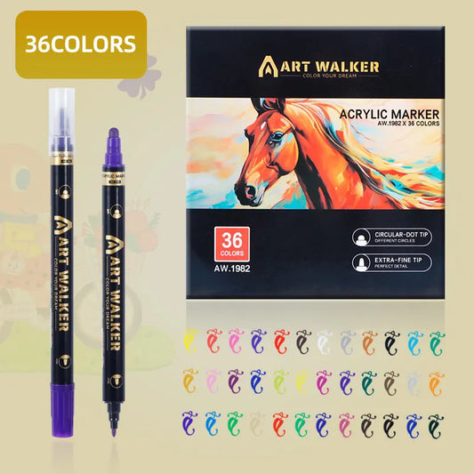 36-Colour Dual Tip Acrylic Paint Pens - Quick-Dry Waterproof Markers for Kids' Art & Crafts, Rock Painting