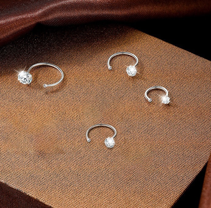 8mm  (4-Pair Set) Minimalist C-Shaped Hoop Earrings with CZ Studs - S999 Sterling Silver - Image 2
