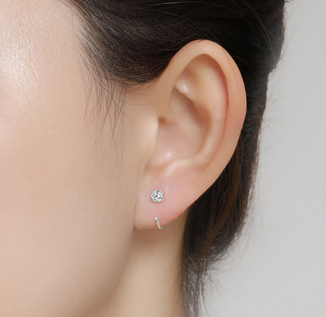 6mm  (4-Pair Set) Minimalist C-Shaped Hoop Earrings with CZ Studs - S999 Sterling Silver - Image 3