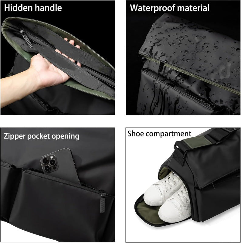 Silver Large Capacity Waterproof Tote Bag - Convertible Crossbody Messenger for Gym, Travel & Work - Image 3