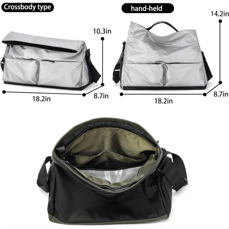 Silver Large Capacity Waterproof Tote Bag - Convertible Crossbody Messenger for Gym, Travel & Work - Image 4