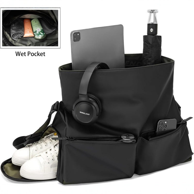 Black Large Capacity Waterproof Tote Bag - Convertible Crossbody Messenger for Gym, Travel & Work - Image 2