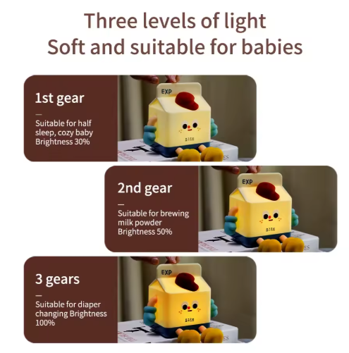 Adorable Milk Carton LED Night Light - USB Rechargeable Silicone Lamp with Tap Control, Timer & 3 Brightness Levels - Image 4