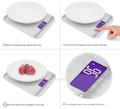 Silver Ultra-Slim Rechargeable Digital Kitchen Scale - Stainless Steel Food & Baking Scale with LCD Display (5kg/1g) - Image 3