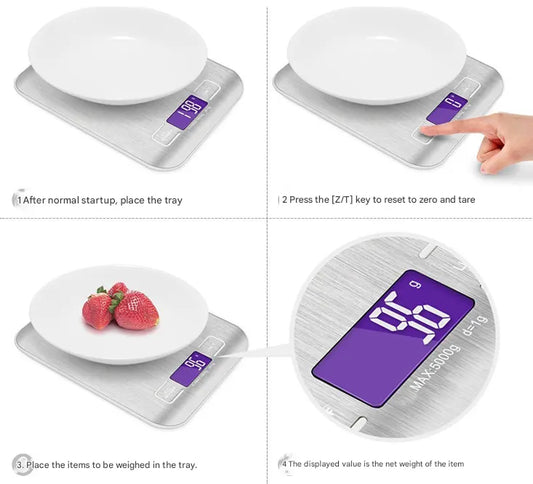 Silver Ultra-Slim Rechargeable Digital Kitchen Scale - Stainless Steel Food & Baking Scale with LCD Display (5kg/1g) - Image 3