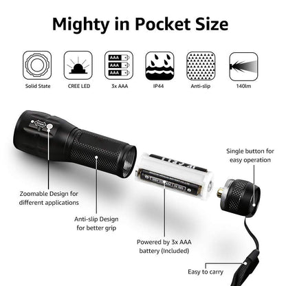 Compact Tactical LED Flashlight - Super Bright 160LM with Adjustable Zoom & Anti-Slip Grip - Image 3