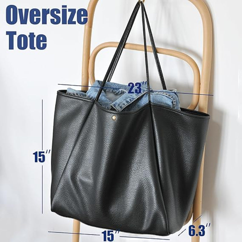 Brown Classic Oversized Tote Bag - Soft Faux Leather Shoulder Purse for Work, Travel & Everyday Use - Image 2