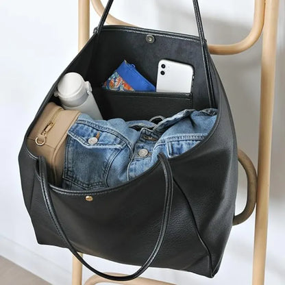 Black Classic Oversized Tote Bag - Soft Faux Leather Shoulder Purse for Work, Travel & Everyday Use - Image 3