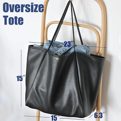 Beige Classic Oversized Tote Bag - Soft Faux Leather Shoulder Purse for Work, Travel & Everyday Use - Image 2