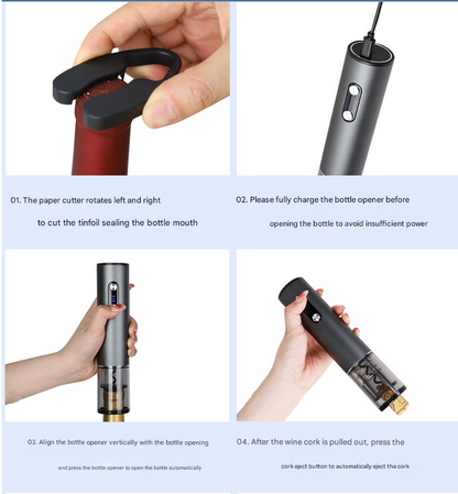 Complete Electric Wine Opener Gift Set - Rechargeable Corkscrew with Foil Cutter, Pourer, Vacuum Stopper & Charging Base - Image 2