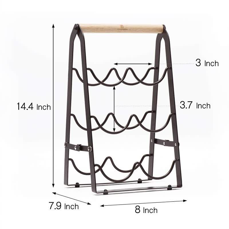 Rustic 6-Bottle Foldable Wine Rack - Metal Countertop Holder with Wooden Handle - Image 2