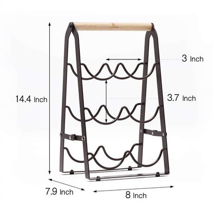 Rustic 6-Bottle Foldable Wine Rack - Metal Countertop Holder with Wooden Handle - Image 2