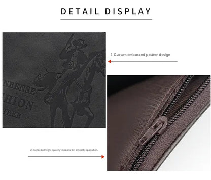 3-PCS Brown Menbense Fashion Leather Wallet Set - Vintage Hunter Design Bi-Fold Wallet with Card Slots - Image 3