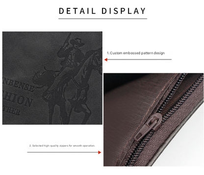 3-PCS Dark Brown Menbense Fashion Leather Wallet Set - Vintage Hunter Design Bi-Fold Wallet with Card Slots - Image 3