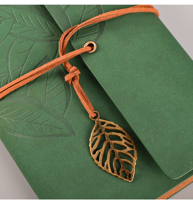 2PCS Green Vintage A5 PU Leather Journal with Leaf Charm - Ring Bound Refillable Notebook Set - Image 3