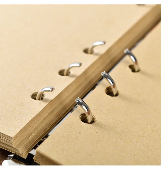 2PCS Light Brown Vintage A5 PU Leather Journal with Leaf Charm - Ring Bound Refillable Notebook Set - Image 2