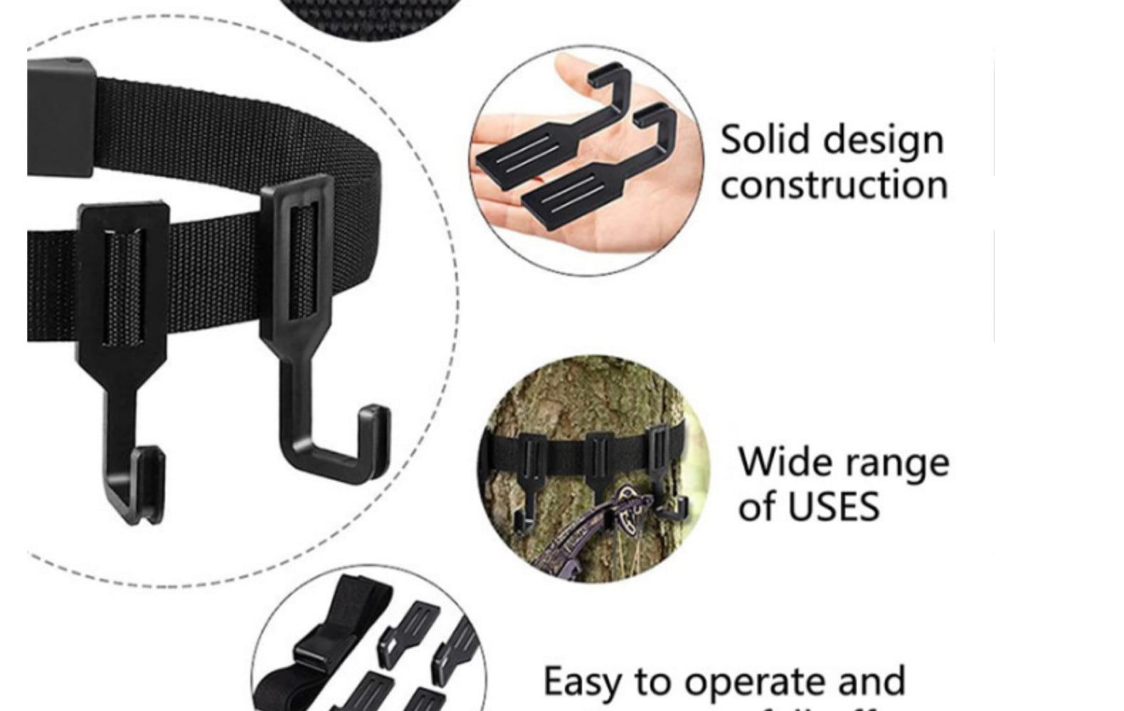 2-Piece Tree Stand Gear Hanger Set - Tactical Webbing Straps with 5 Hooks for Hunting & Camping - Image 3