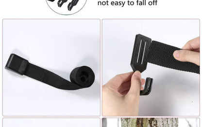 2-Piece Tree Stand Gear Hanger Set - Tactical Webbing Straps with 5 Hooks for Hunting & Camping - Image 4