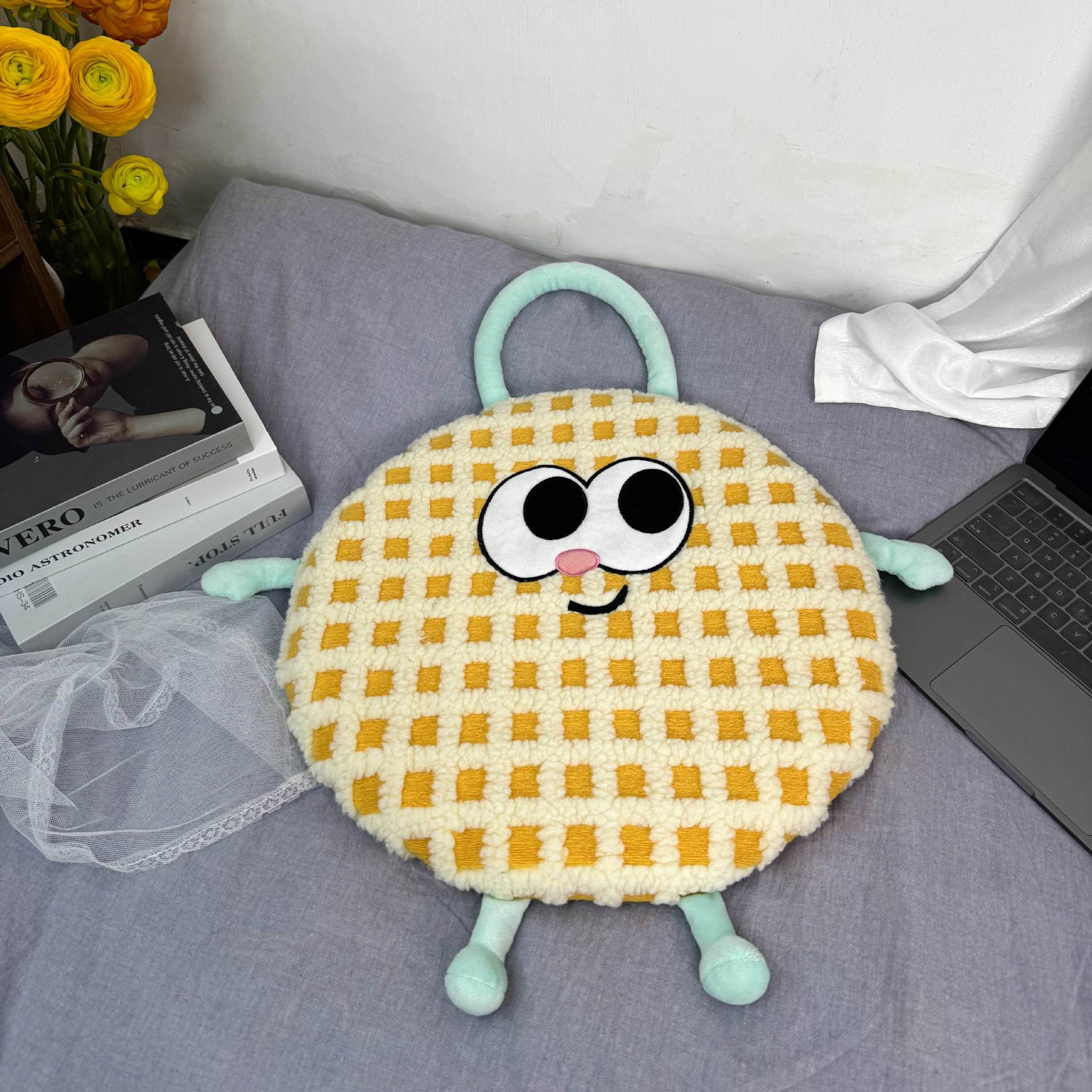 Yellow Dopamine Round Memory Foam Seat Cushion - 38cm x 3cm Removable Cover for Office, Home, & Students