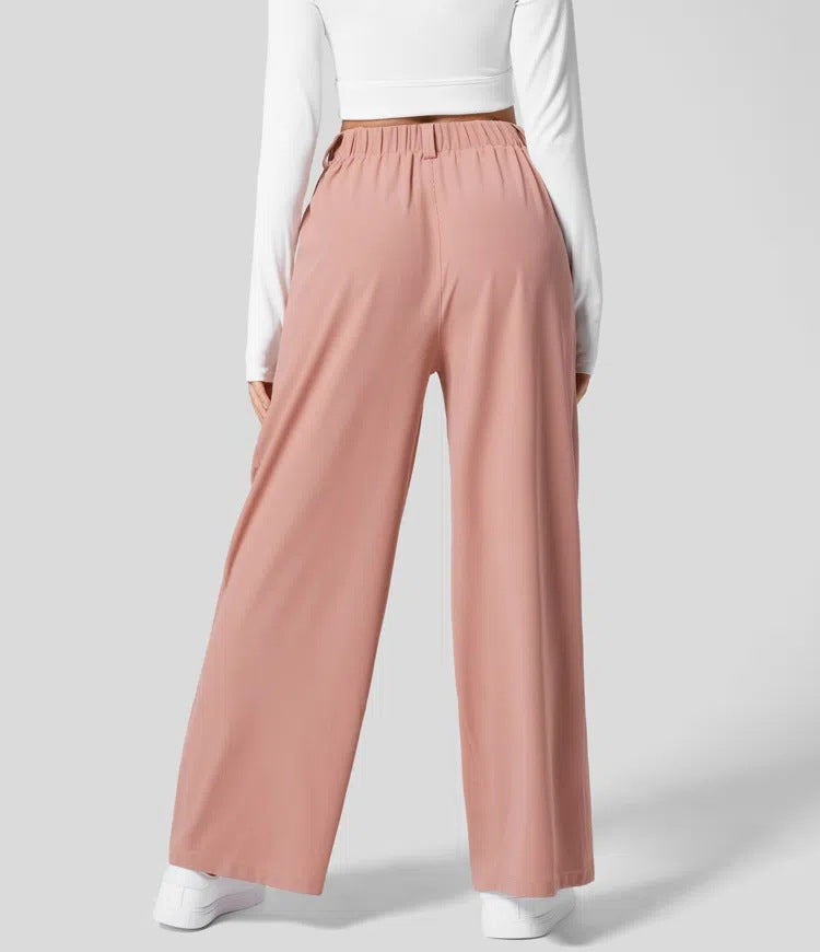 S Pink Drapey High-Waist Wide-Leg Trousers - Loose Fit Casual Long Pants for Women - Image 2