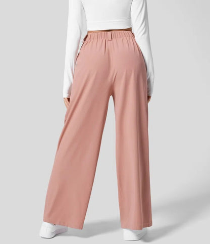 S Pink Drapey High-Waist Wide-Leg Trousers - Loose Fit Casual Long Pants for Women - Image 2