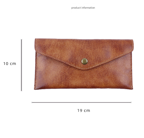 Brown Vintage Japanese Style Full-Grain Leather Phone Wallet - Slim Envelope Clutch for Women - Image 2