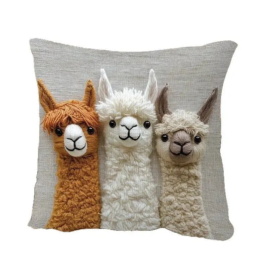4-PCS Vintage Alpaca Friends Decorative Pillow Covers - Single-Sided Print, 45x45cm - Image 3