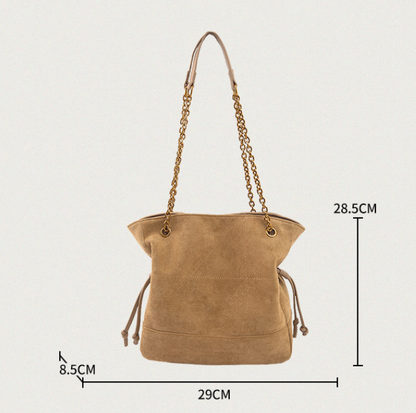 Brown Chic Suede Hobo Bag for Women - Versatile Tote with Drawstring, Large Capacity Commuter Bucket Bag - Image 2