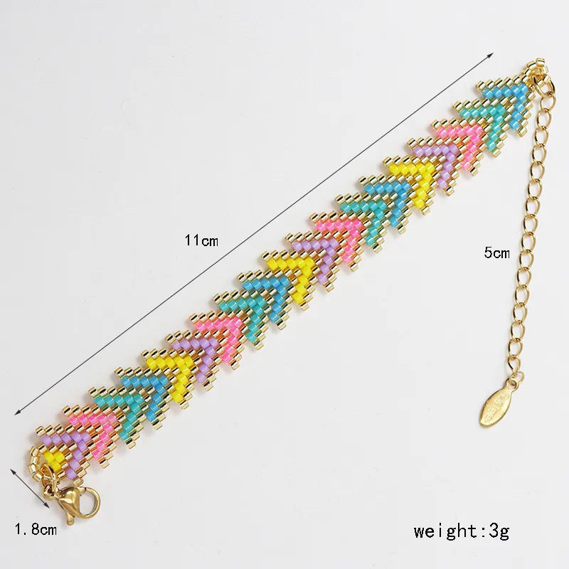 Blue Miyuki Beaded Bohemian Rainbow Arrow Handmade Stainless Steel Bracelet - Image 2