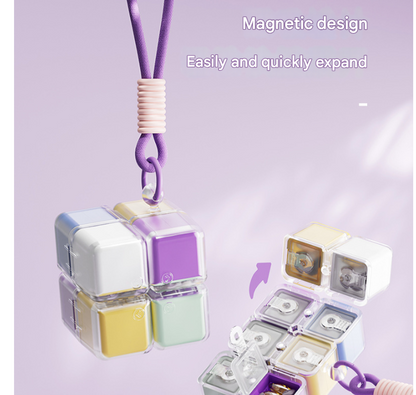 Purple 8-Grid Magic Cube Pill Box with Lanyard - Portable Weekly Sealed Tablet Organizer & Dispenser - Image 3