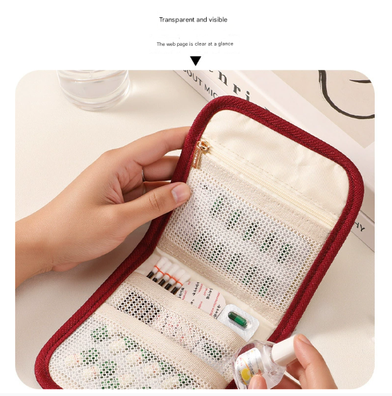 Red Travel Medicine Pouch & Cosmetic Organizer - Large Capacity, High-End Storage Bag, Toiletry Bag 13x13x3cm - Image 3