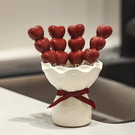 White Cute Dessert & Fruit Forks with Ceramic Storage Jar - High-Value Creative Tableware Set - Image 2