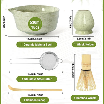 5-Piece Ceramic Matcha Tool Set - Spouted Bowl, Whisk, Holder, Sifter & Scoop for Japanese Matcha Tea Ceremony - Image 2