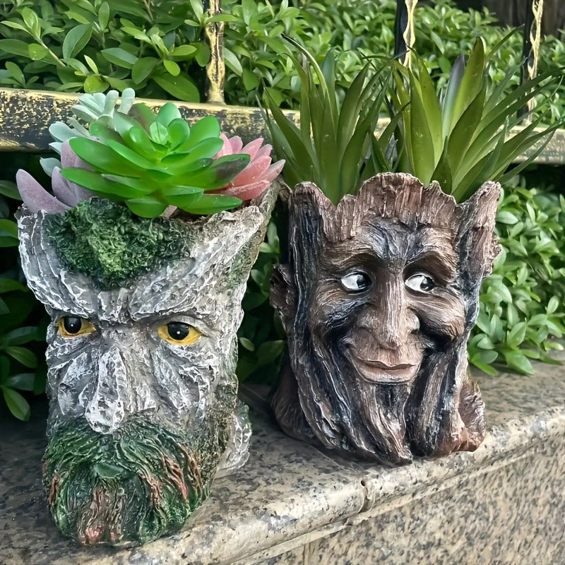 Resin Tree Stump Old Man Head Planter - Home & Garden Decor, Outdoor Pot Ornament - Image 2