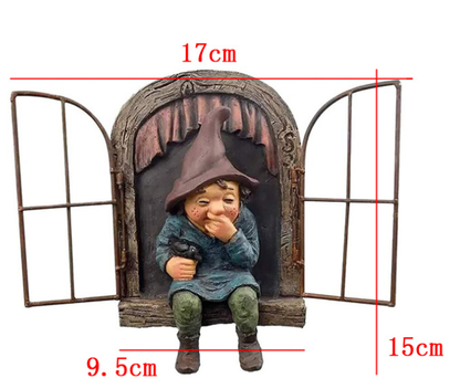 Mouth-Covering Little Man Climbing Window Gnome Figurine - Resin Craft Ornament, Garden Cartoon Statue Decoration - Image 2